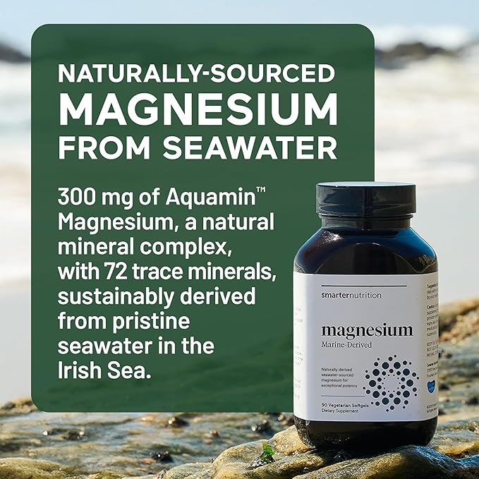Smarter Nutrition Marine Magnesium Supplement 300mg - Naturally Sourced Clinically Tested Magnesium + Avocado Oil &amp AstraGin for High Absorption - Non-GMO (90 Count (Pack of 6))