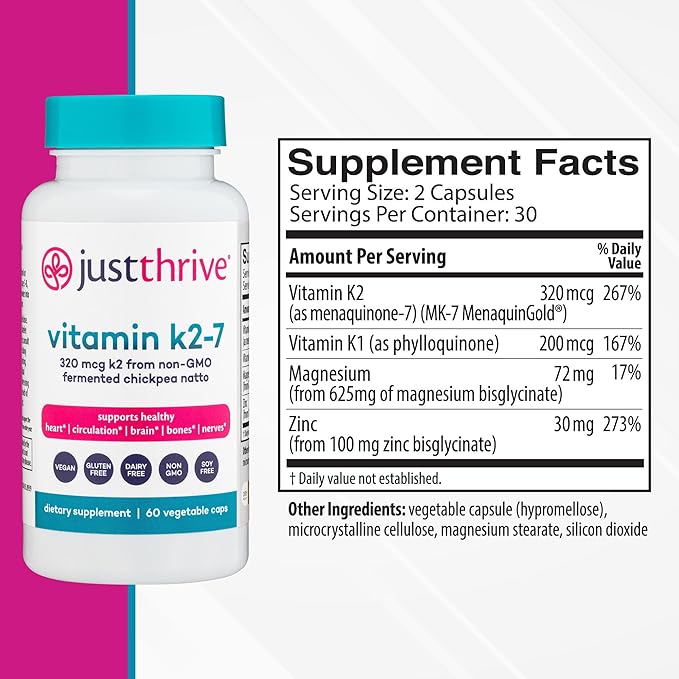 Just Thrive Core Health Complete Capsules Bundle – Probiotic PREbiotic Daily Gut Detox and Vitamin K2-7– Advanced Digestive Detox and Circulatory Support for Complete Body Wellness