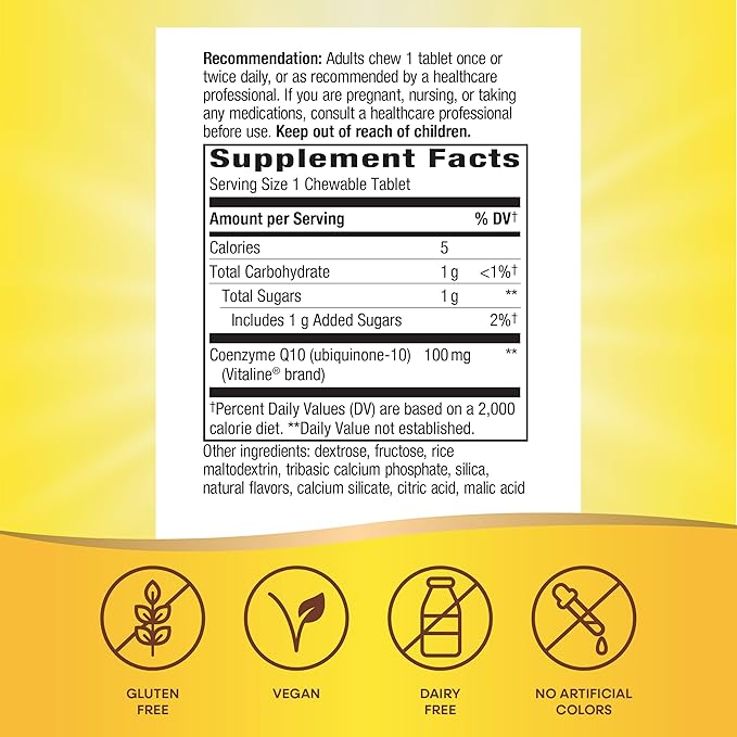 Nature's Way SMART Q10 CoQ10 Supports Heart Health &amp Cellular Energy* Tropical Fruit Flavored 100 mg per Serving 30 Chewable Tablets (Packaging May Vary)