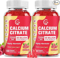 (2 Pack) Sugar Free Calcium Citrate Gummies 1200 mg with Vitamin d3 K2 Magnesium Zinc for Bone Muscle &amp Immune Support High Absorption Calcium Supplement for Women Raspberry Flavor 60 Chews