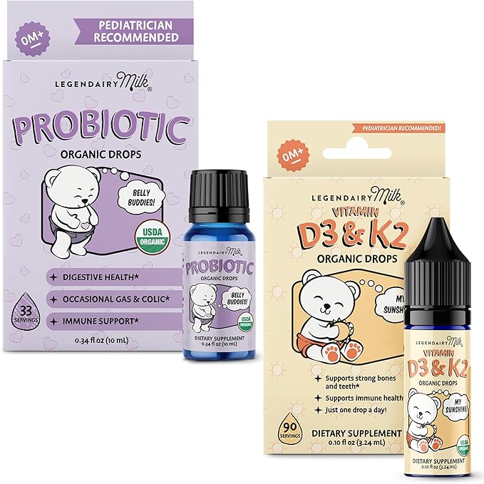 Legendairy Milk Baby Vitamin D3 K2 and Probiotic Drops Bundle Age 0+