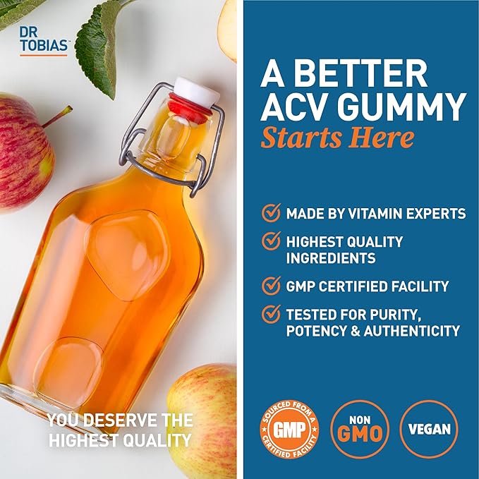 Dr. Tobias Adult Multivamin &amp Apple Cider Vinegar Gummies Supports Energy Immunity &amp Gut Health with 42 Fruits &amp Vegetables Plus Probiotics Cludes The Mother FOlate B12