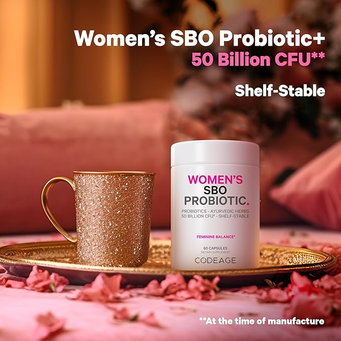 Codeage Women’s Probiotics Supplement - 50 Billion CFUs - SBO Probiotics &amp Prebiotics - Cranberries - Feminine Health - Fermented Botanical Blend Whole Food Supplement - Vegan Non-GMO - 2 Pack