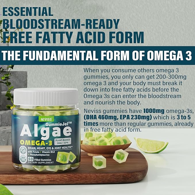 Vegan Omega 3 Gummies 1000mg + Magnesium Supplement Complex 400mg