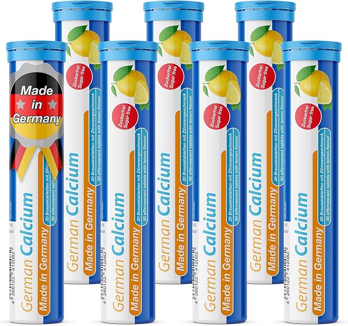 German Calcium 140 Drink Effervescent Tablets - Lemon Lime Flavour - 500 mg Calcium Sugarfree Vegan- T&ampD Pharma – Made in Germany