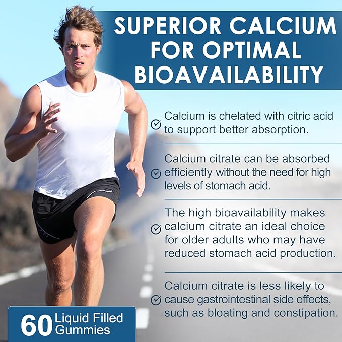 Calcium Citrate 1000mg Calcium Gummies with Calcium &amp Magnesium 2:1 Ratio Plus Vitamin D3 Zinc B6 &amp Potassium – High Absorbable Calcium Chewable Bone &amp Muscle Support Vegan Sugar-Fr