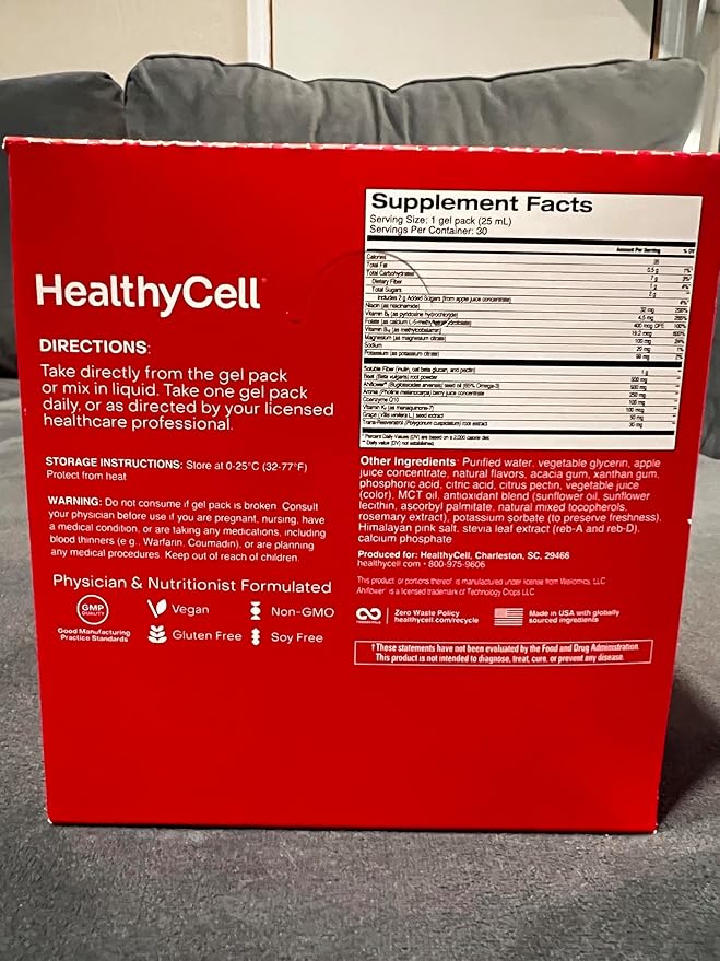 Healthycell Heart &amp Vascular Health Daily Liquid Supplement - Cardiovascular Support with Beet Root Powder Resveratrol CoQ10 Omega-3 &amp Vitamin K - 30 Gel Packs