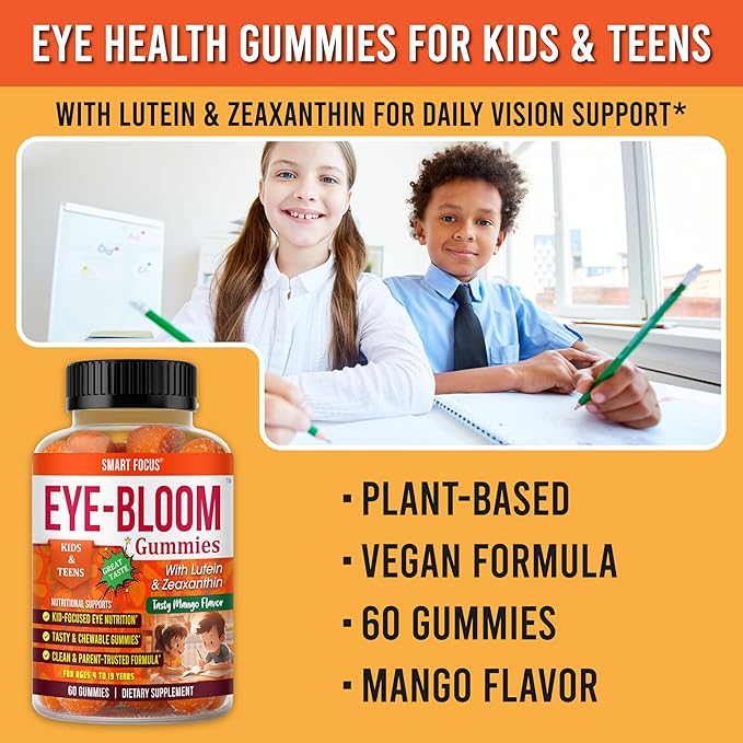Eye-Bloom Lutein Eye Gummies for Kids &amp Teens – Vision Support with Lutein &amp Zeaxanthin Mango Flavor 60 Gummies