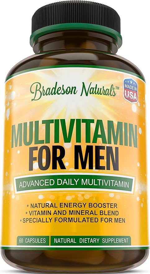 Men's Multivitamin Supplement for Energy Focus and Performance. Mens Vitamins A C D E &amp B12 Zinc Calcium Magnesium &amp More. Multi Vitamin 60 Capsules Made in The USA