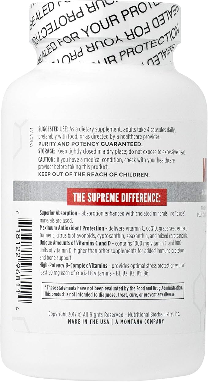NBI Supreme Daily Multivitamin with Vitamin A C D E K B6 and B12 | Multi Mineral Supplement for Men &amp Women | 120ct Veggie Capsules