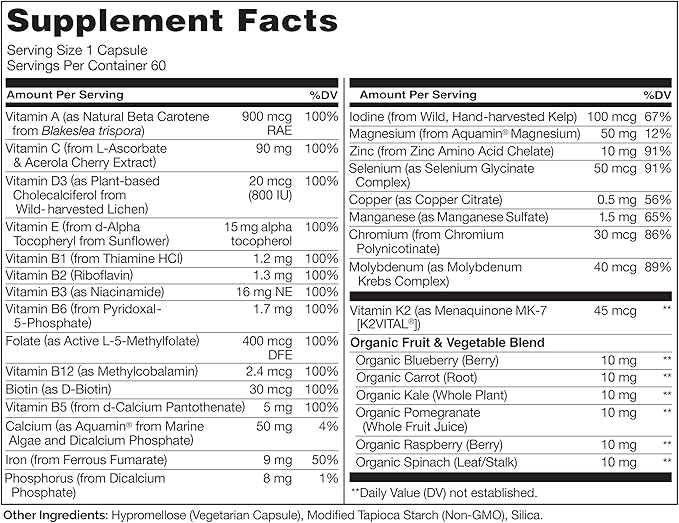 NATURELO Teen Multivitamin - Whole Food 60 Capsules and One Daily Multivitamin for Women 60 Capsules - 2 Month Supply Bundle
