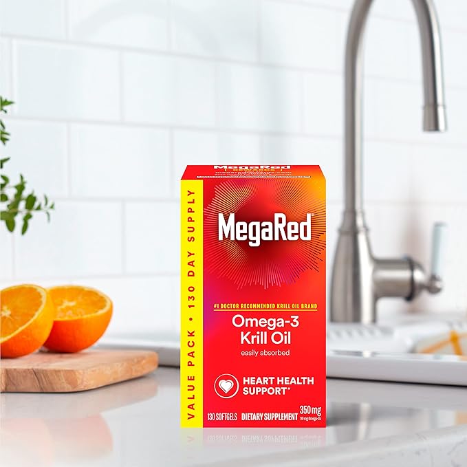 MegaRed - Omega-3 Krill Oil 350mg Softgels (130 Count in A Bottle) EPA &amp DHA Omega-3 Fatty Acids with No Fishy Aftertaste Unlike Fish Oil Contains Antioxidant Astaxanthin