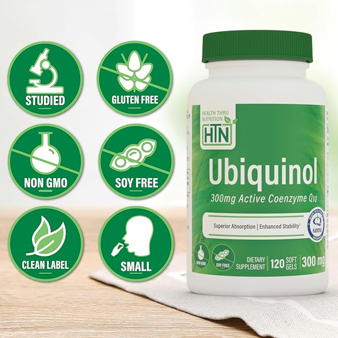 Health Thru Nutrition Ubiquinol 300mg 120 Softgels as Kaneka QH Reduced CoQ-10 | Stabilized - 3rd Party Tested | Enhanced Bioavailability | Cardiovascular &amp Mitochondria Function Support | Non-GMO