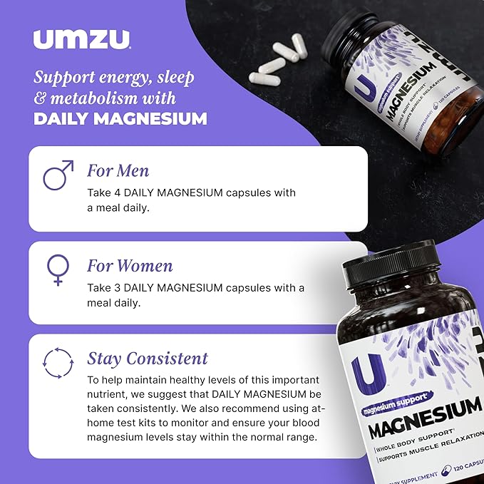 UMZU Daily Magnesium 30 Day Supply – Advanced Bioavailable Magnesium Complex with 3 Highly Absorbable Forms – Naturally Supports Energy Metabolism Muscle Relaxation Calmness &amp Overall Wellness