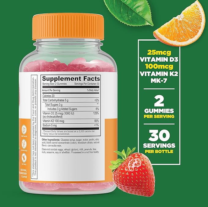 Lifeable Vitamin D3 + Vitamin K2 + Magnesium 85mg Gummies Bundle - Great Tasting Vitamin Supplement Gluten Free GMO Free Chewable Gummy