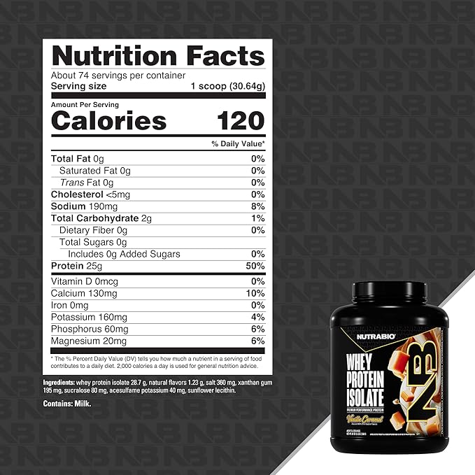 NutraBio 100% Whey Protein Isolate Protein Powder 25g Protein with Complete Amino Acid Profile Non-GMO Soy &amp Gluten Free Low Carb Low Calorie Whey Protein Powder Vanilla Caramel 5 Lbs