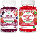 Lunakai USA Made Hair Glow &amp Grow + Women’s Multivitamin Gummies Bundle – Naturally Flavored Non-GMO – 60ct Each