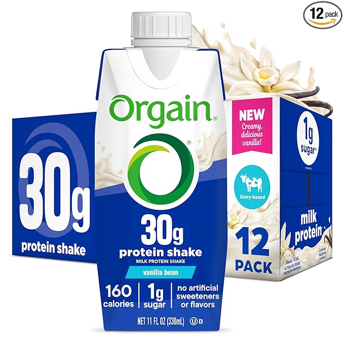 Orgain 30g High Protein Shake Dairy Isolate Milk Protein Vanilla Bean 5g BCAAs 1g Sugar per Serving Meal Replacement Ready to Drink Keto Friendly Gluten-Free 11 Fl Oz 12 Bottles