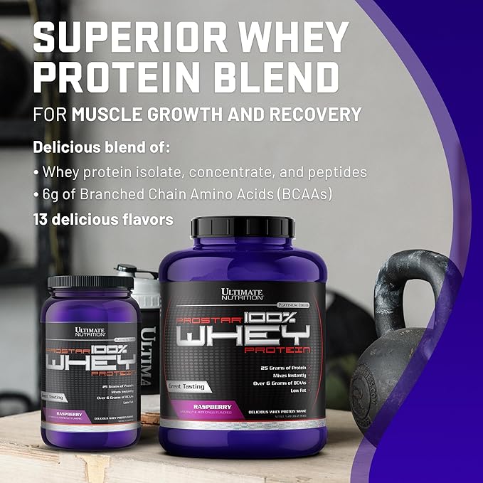Ultimate Nutrition Prostar Whey Protein Powder Isolate Raspberry - Low Carb High Protein Powder Shake for Muscle Gain &amp Recovery - Low Sodium Low-Fat &amp Keto Friendly - 2 lbs Tub