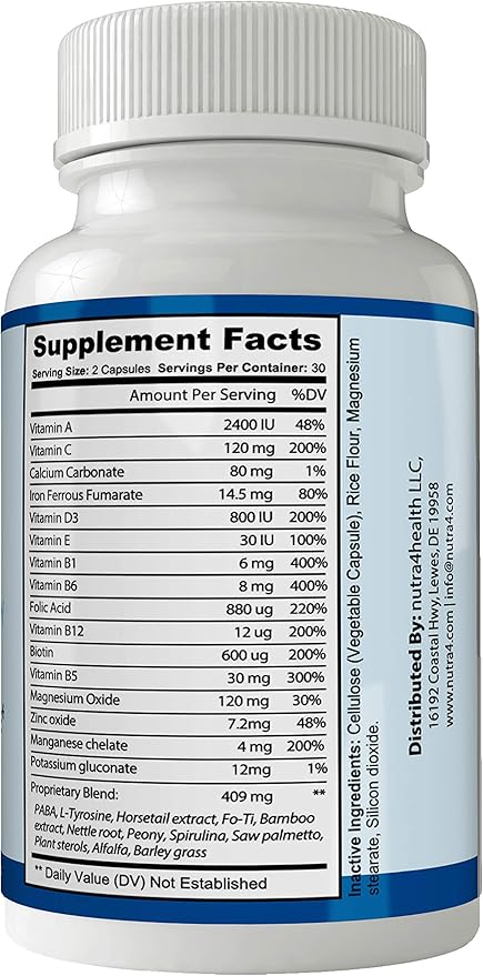 Clear Nails Plus Pills Supplement - Advanced Unique Hair Growth Vitamins and Minerals with Biotin - Gluten Free 60 Capsules - Hair Lash Skin and Nails Extra Strength Formula Growth Booster