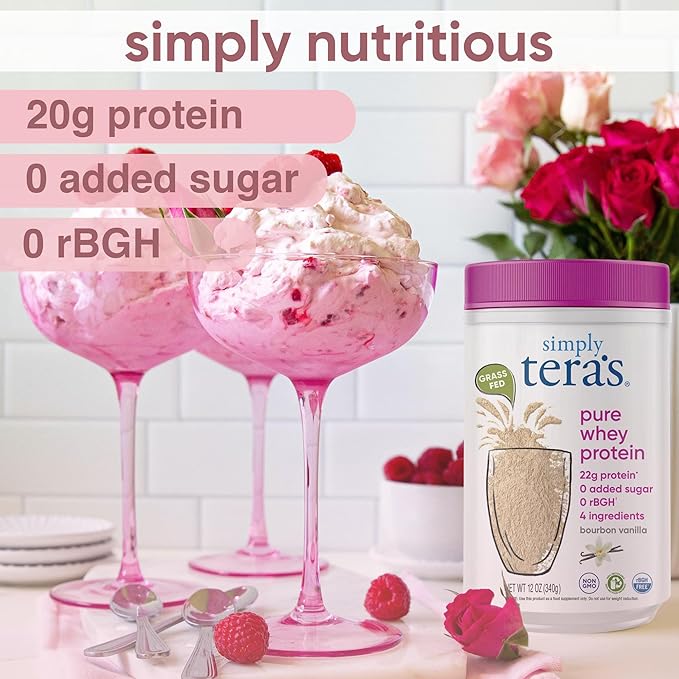 simply tera's Pure Whey Protein Powder - Grass Fed Vanilla Whey Protein Powder Clean Made Without Artificial Sweeteners Non-GMO Kosher rBGH-Free Soy-Free - 12 Oz.