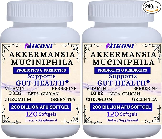 Nikoni Akkermansia Muciniphila GLP-1 Probiotic Supplement for Women &amp Men Gut Health (240 Softgels)