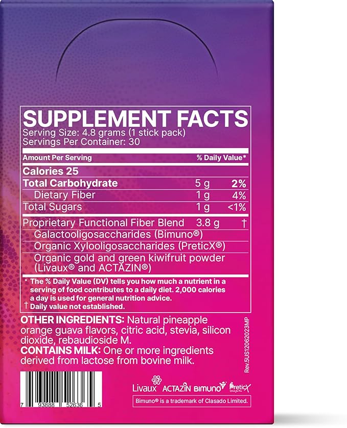 Microbiome Labs MegaPre Prebiotic Fiber Powder for Women Men &amp Kids - Pre-Dosed Prebiotic Fiber Supplement Powder with Clinically Tested Oligosaccharides - Pineapple Orange Guava (30 Drink Packet