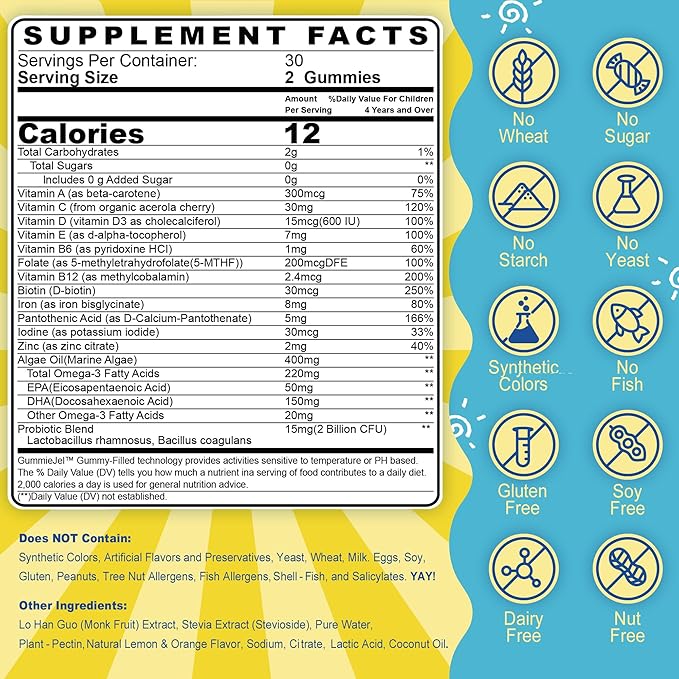 Sugar Free Kids Multivitamin Gummies &amp Vegan Iron Filled Gummies