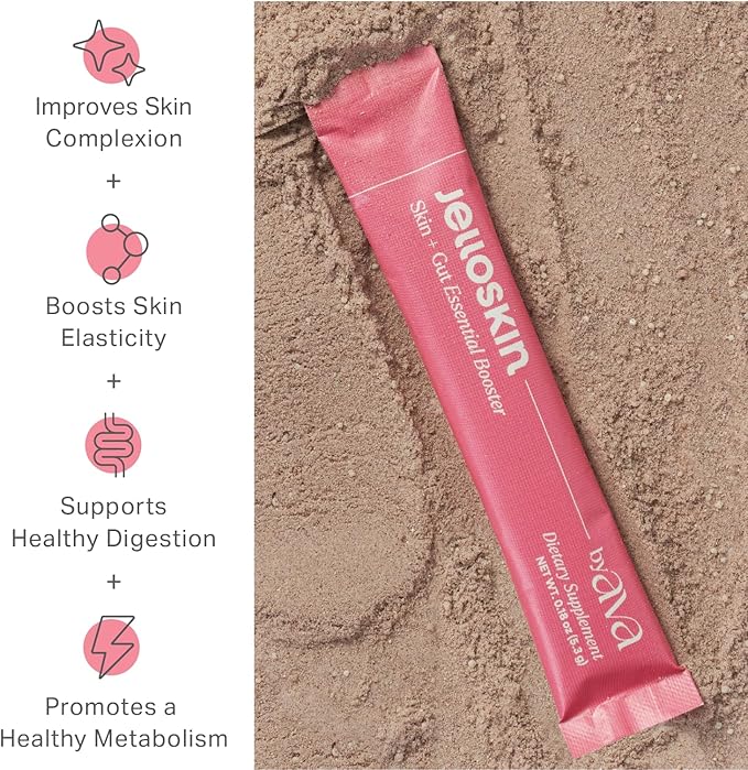 byAVA Jelloskin Skin + Gut Essential Prebiotic Booster Powder | L-Glutamine 1500mg Vitamin C Zinc Niacinamide | 30 Servings | Glowing Skin Gut Health Support | Antioxidants Camu Camu &amp Spiruli