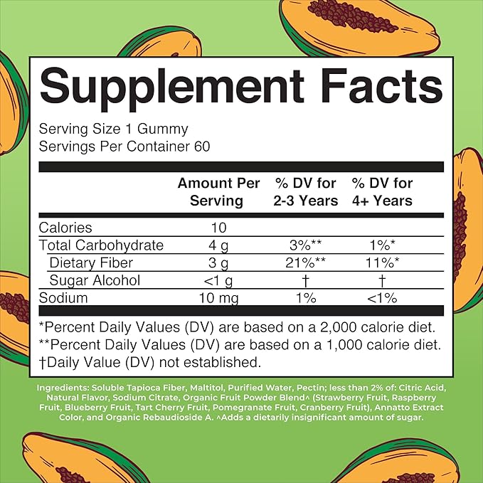 MaryRuth Organics Fiber Gummies for Kids | 2 Month Supply | Sugar Free | Soluble Fiber Supplement | Gut Health &amp Digestion Support | 3g Fiber per Gummy | Vegan | 60 Count