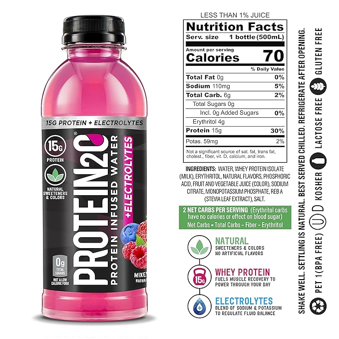 Protein2o 15g Whey Protein Isolate Infused Water Plus Electrolytes Sugar Free Sports Drink Ready To Drink Gluten Free Lactose Free Electrolyte Variety Pack 16.9 fl oz Bottle (12 Count)