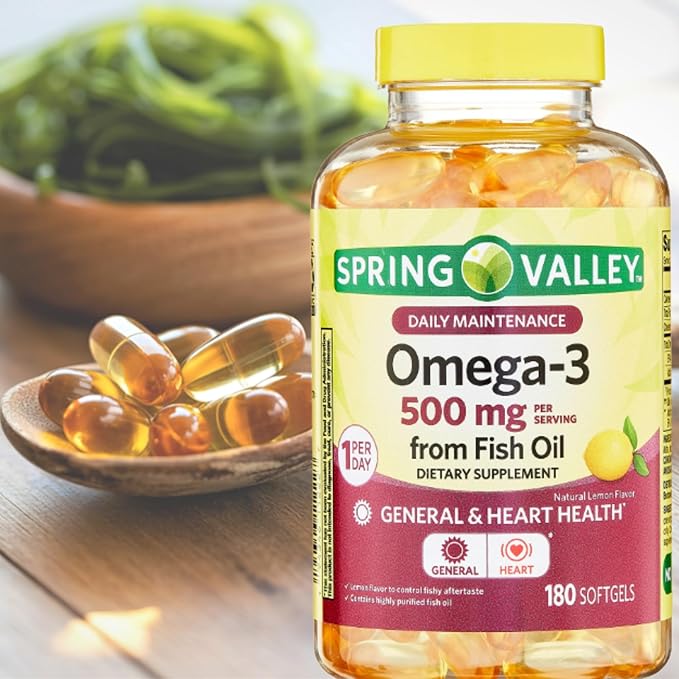 Spring Valley Omega 3 500mg 180 Softgels from Fish Oil Dietary Supplements + me Gusta Sticker