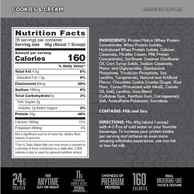 BSN SYNTHA-6 EDGE Protein Powder Cookies n Cream Flavored Powder with Hydrolyzed Whey Micellar Casein for Muscle Gain Low Sugar 24g Protein Cookies &amp Cream 28 Servings 2.47 Pound (Pack of