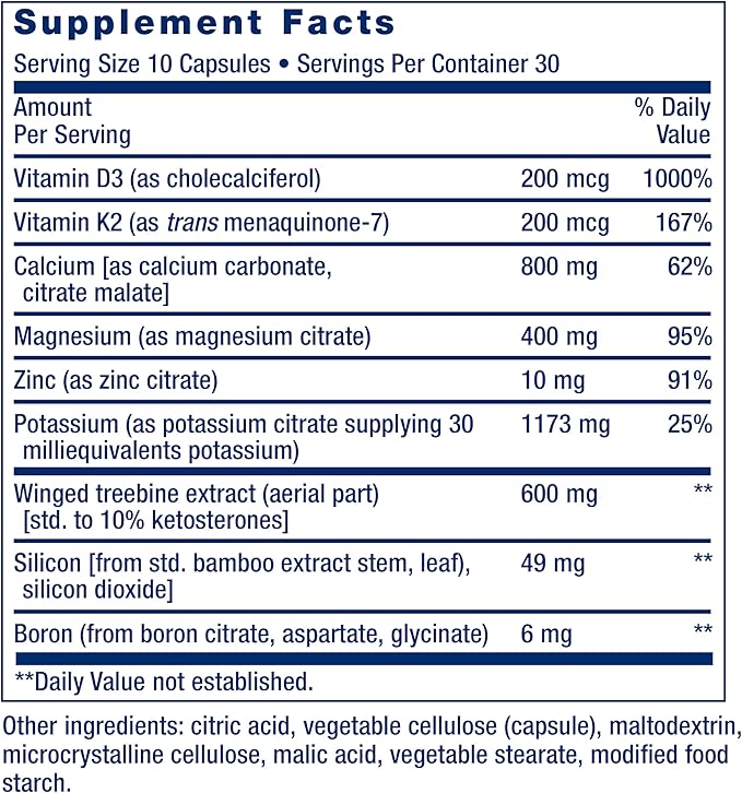 Life Extension Dr. Strum's Intensive Bone Formula Cissus quadrangularis Calcium Vitamin D3 K2 Magnesium zinc Potassium Boron Bone Health Support Formula Gluten Free Non-GMO 300 Capsules