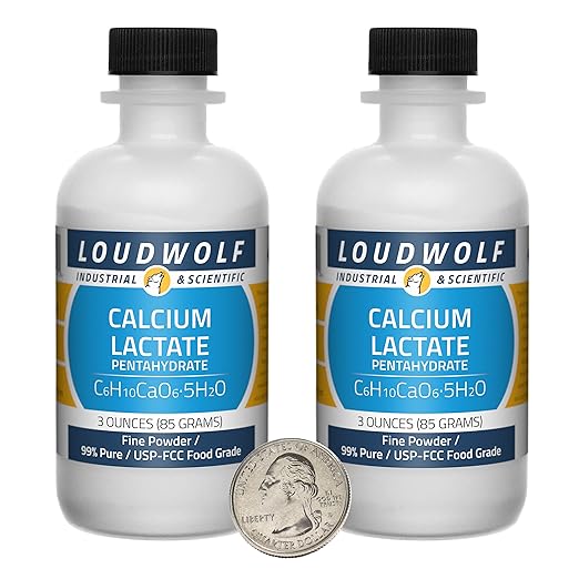 Calcium Lactate / 6 Ounces / 2 Bottles / 99% Pure USP-FCC Food Grade/Fine Powder
