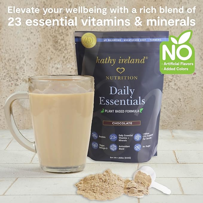 Kathy Ireland Nutrition Daily Essentials Plant-Based Protein Powder for Women 26g Vegan Protein Lean Meal Replacement - Chocolate