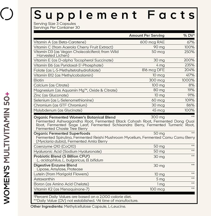 Codeage Women’s Multivitamin 50+ Supplement - Essential Vitamins for Women Over 50 Minerals CoQ10 Hyaluronic Acid Probiotics Black Cohosh Ashwagandha &amp Superfoods - Non-GMO - 90 Capsules