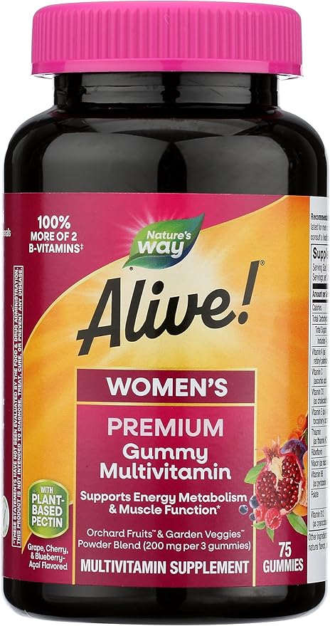 Nature's Way Alive!a Womenas Premium Gummy Multivitamin Fruit and Veggie Blend 75 Gummies