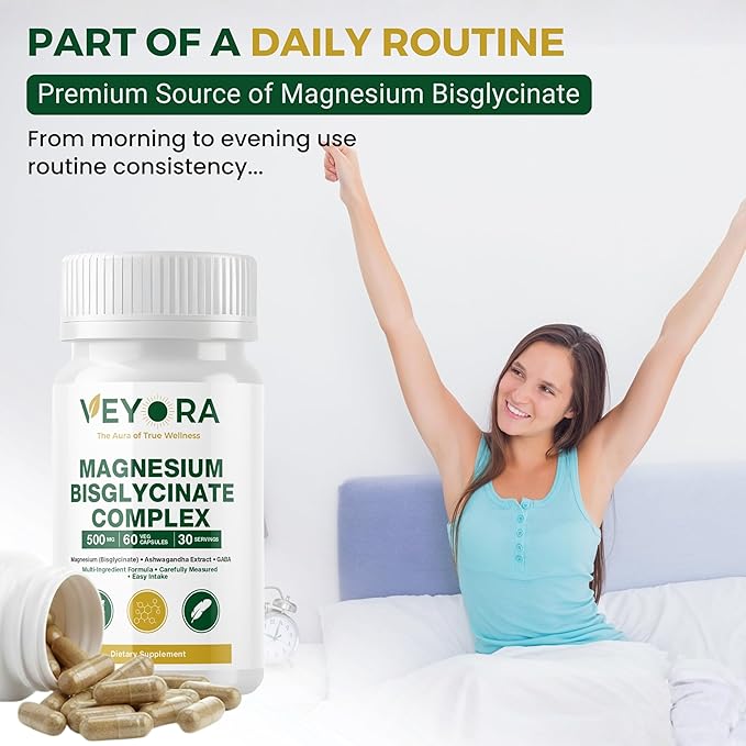 Magnesium Bisglycinate Complex Capsules | 120 mg Magnesium per Serving | with KSM-66® Ashwagandha GABA L-Theanine &amp Melatonin | 60 Veg Capsules | Made for USA
