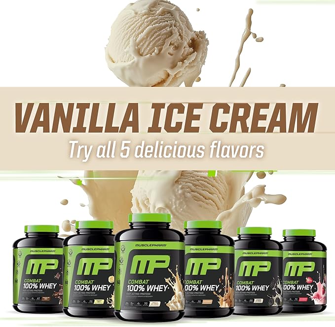 MusclePharm Combat 100% Whey Protein Powder Vanilla Flavor Fast Recovery &amp Muscle Gain with Whey Protein Isolate High Protein Powder for Women &amp Men Gluten Free 5 lb 70 Servings
