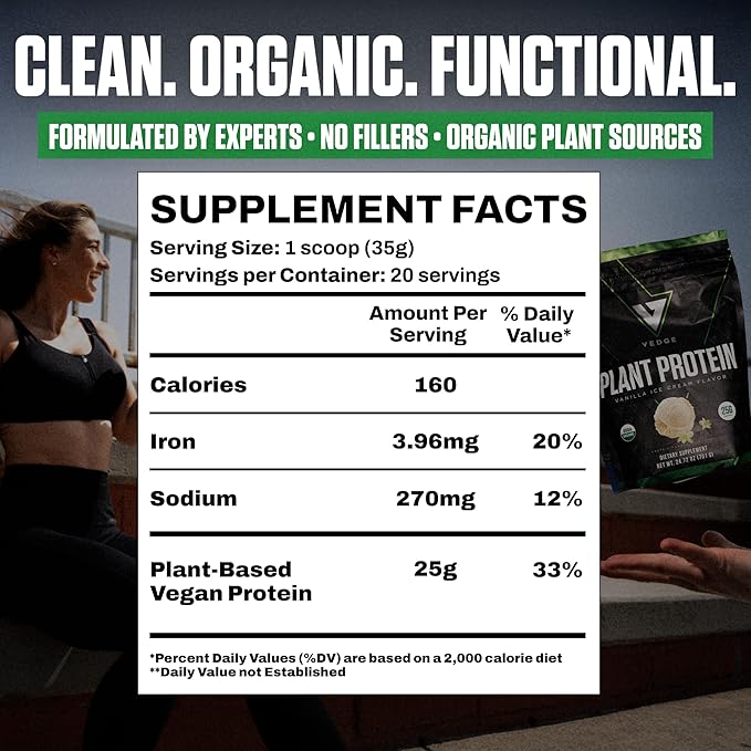VEDGE Vegan Protein Powder - Plant Protein Powder with Pea Pumpkin &amp Sunflower - USDA Organic Amino Acids Dairy Free Gluten Free Soy Free Keto Non GMO Smooth Texture - Vanilla - 20 Serving