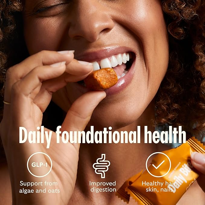 GEM Daily Bite for Women &amp Men with 20+ Vitamins Minerals &amp Superfoods Like Zinc Vitamin D B-Complex K Turmeric Fiber &amp Prebiotics Beta Glucan GLP-1 Support &amp Immunity (Citrus