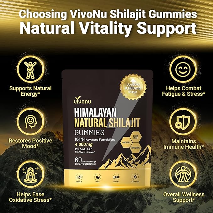 Shilajit for Men &amp Women Gummies | 4000mg High Potency 10-in-1 Formula with Pure Himalayan Shilajit Ashwagandha and 75% Fulvic Acid | Sugar-Free Vegan 85+ Trace Minerals