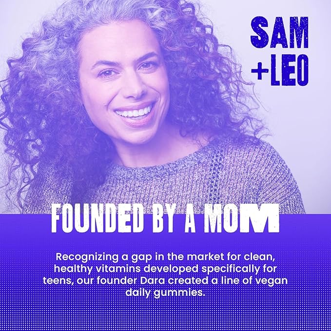 SAM+LEO Vitamin B Complex Gummies with Biotin for Kids &amp Teens - Caffeine-Free Focus &amp Energy Support Supplement Gummies | Vegan &amp Gluten Free Supplement - Strawberry Flavor (60 Count)
