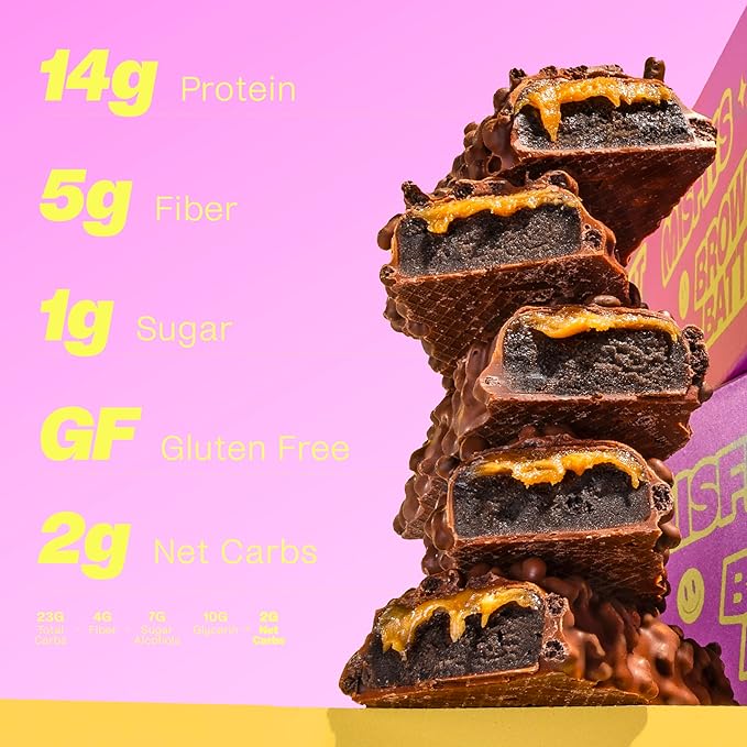 Misfits Vegan Protein Bars - Fudgey Brownie Batter| Nutrition Bars - 14g Protein 1g Sugar Plant-based Low Carb Non-GMO Gluten Free Snacks | Pack of 12