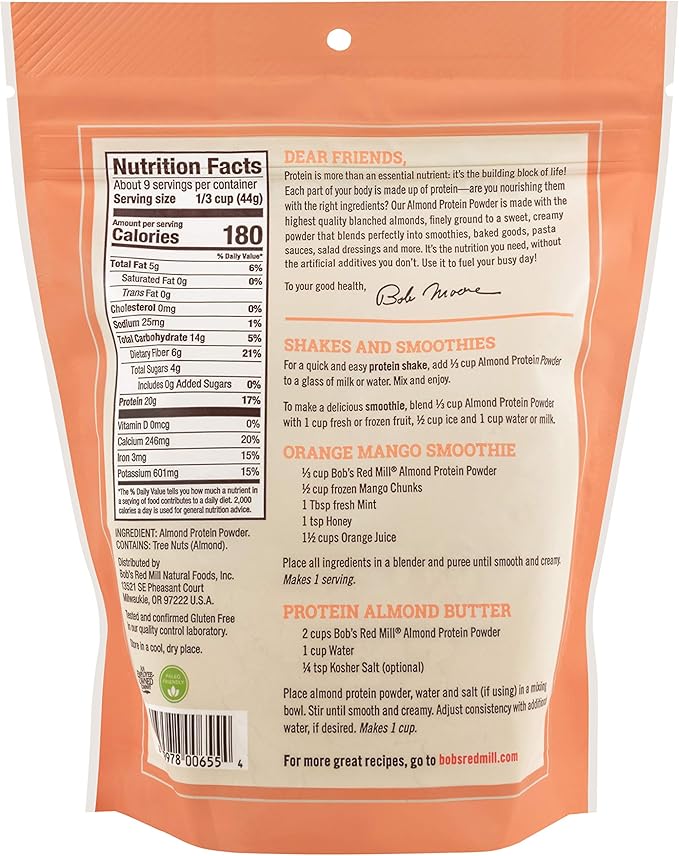 Bob's Red Mill Almond Protein Powder 14oz (Pack of 4) - Non GMO Vegan Paleo Friendly Keto Friendly Kosher