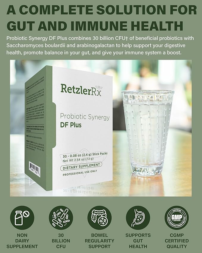 Probiotic Synergy DF Plus - 30 Billion CFU Plus Saccharomyces boulardii and Arabinogalactan - 30 Stick Packs - Comprehensive Support for Gut Ecology* - Professional Formula