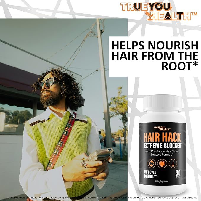 Hair Hack Extreme Blocker - Our Best Hair Growth Supplement - Natural Hair Regrowth Hair Vitamins for Thicker Hair Growth - Vitamin B7 Biotin and Folic Acid - Vitamin D3 Hair Growth Vitamins