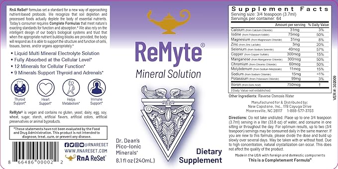 RnA ReSet ReMag &amp ReMyte – Liquid Magnesium and Multi-Mineral Supplement Bundle 8.1 Fl Oz Each (2-Pack) NSF Certified