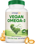 OmegaVia Vegan Omega 3 Supplement Algae Omega 3 Fish Oil Alternative 300mg Vegan DHA Fatty Acids Plant Based Planet and Ocean Friendly IAOS 5 Star Tested 60 Softgels